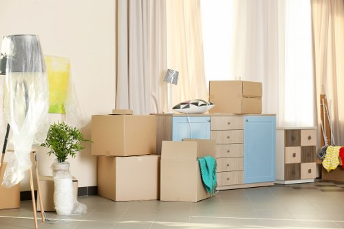 Boxes and furniture prepared for a local move in Lambeth